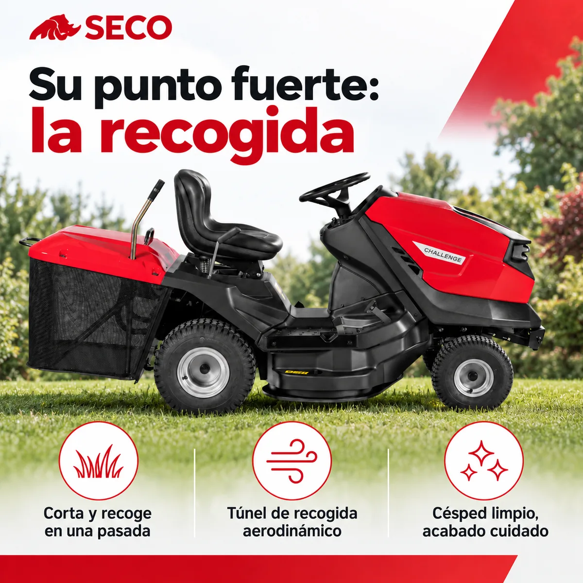 Tractor cortacésped SECO Challenge AJVI 92 cm · recogedor 300 L — foto 3