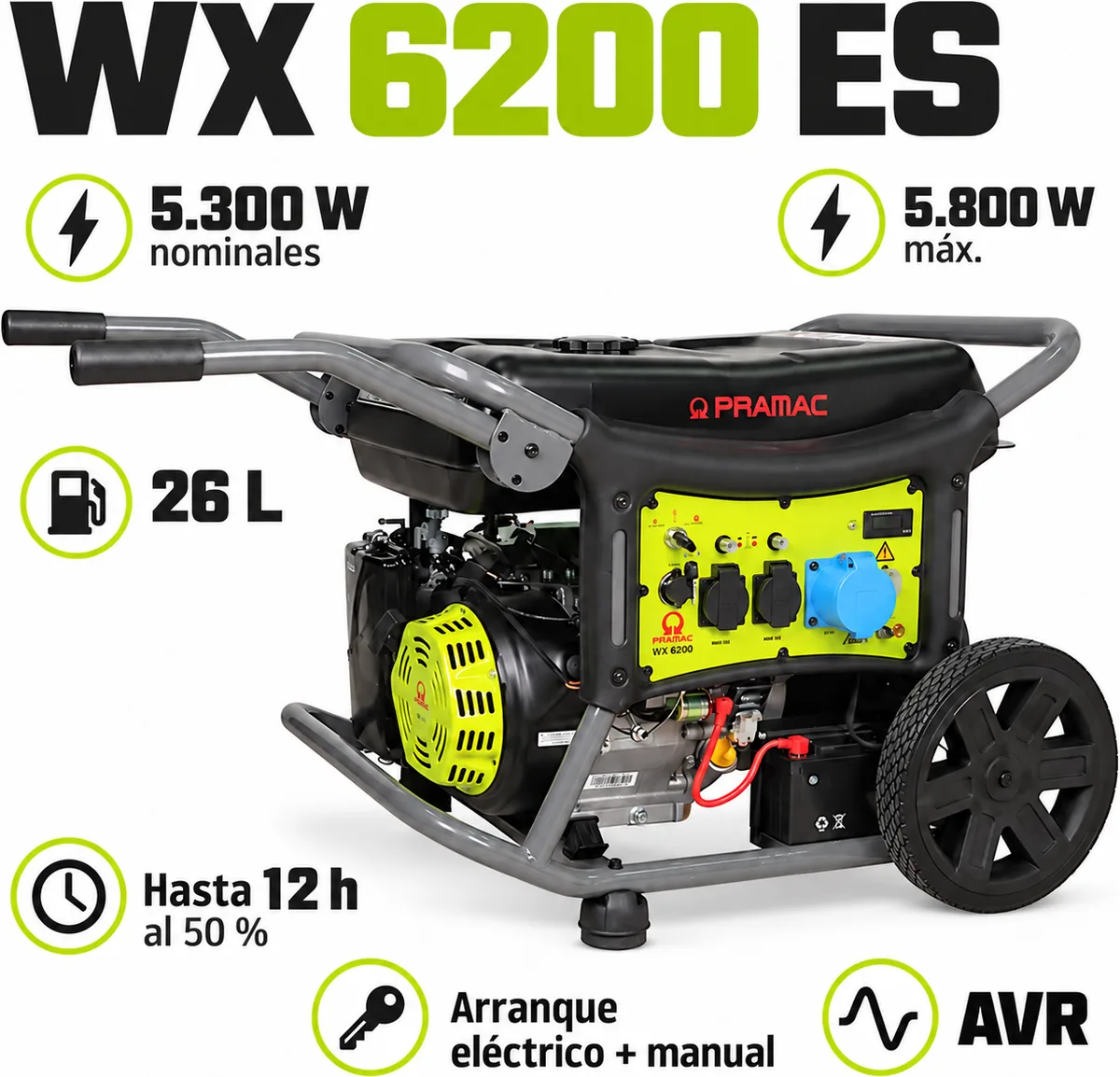 Generador de gasolina Pramac WX 6200 ES · 5.300 W · arranque eléctrico · CONN — foto 2