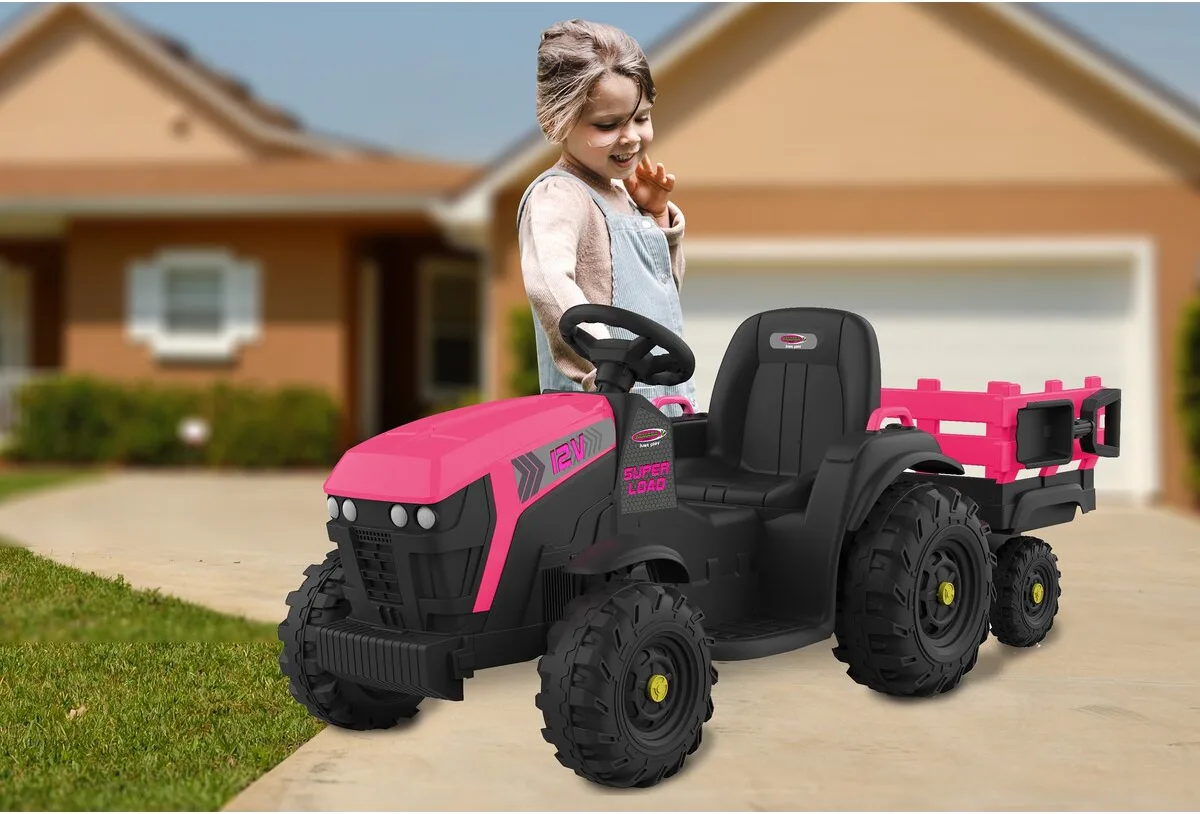 Tractor electrico infatil Ride-on Tractor Super Load con remolque rosa12V — foto 5