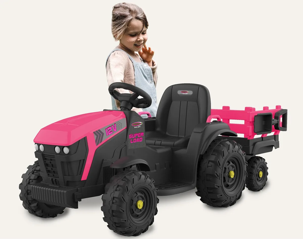 Tractor electrico infatil Ride-on Tractor Super Load con remolque rosa12V
