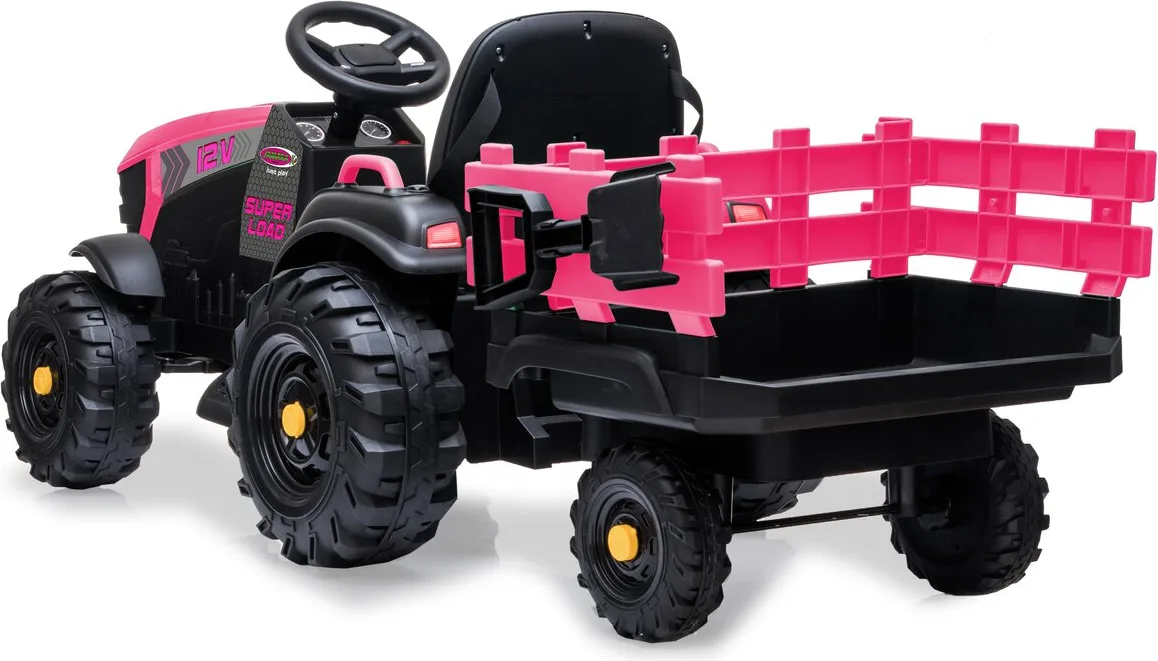 Tractor electrico infatil Ride-on Tractor Super Load con remolque rosa12V — foto 6
