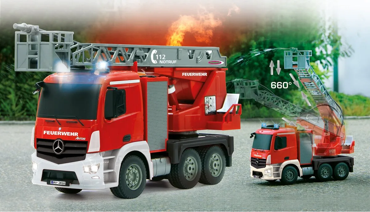 Camion Bomberos Radio Control Mercedes-Benz Antos con Rociador Agua Escalera 1:20 2,4GHz — foto 11