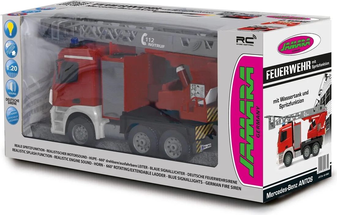 Camion Bomberos Radio Control Mercedes-Benz Antos con Rociador Agua Escalera 1:20 2,4GHz — foto 4