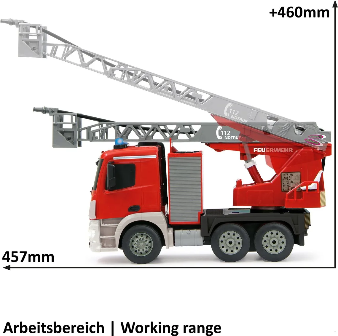 Camion Bomberos Radio Control Mercedes-Benz Antos con Rociador Agua Escalera 1:20 2,4GHz — foto 2