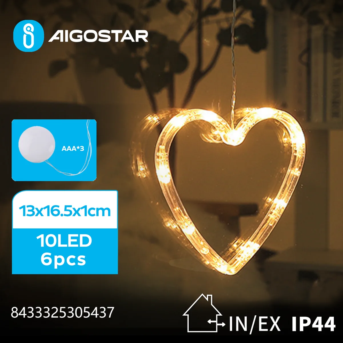 Adorno Navidad Figura Corazon  con Luz a Pilas con Ventosa — foto 3