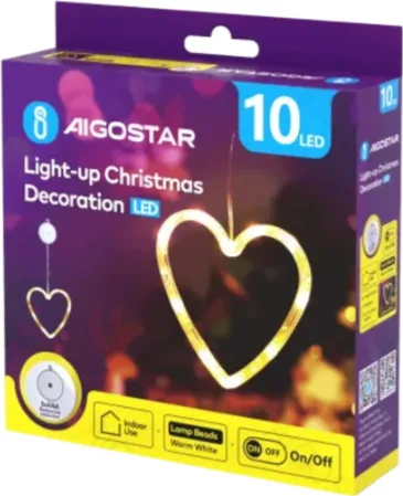 Adorno Navidad Figura Corazon con Luz a Pilas con Ventosa