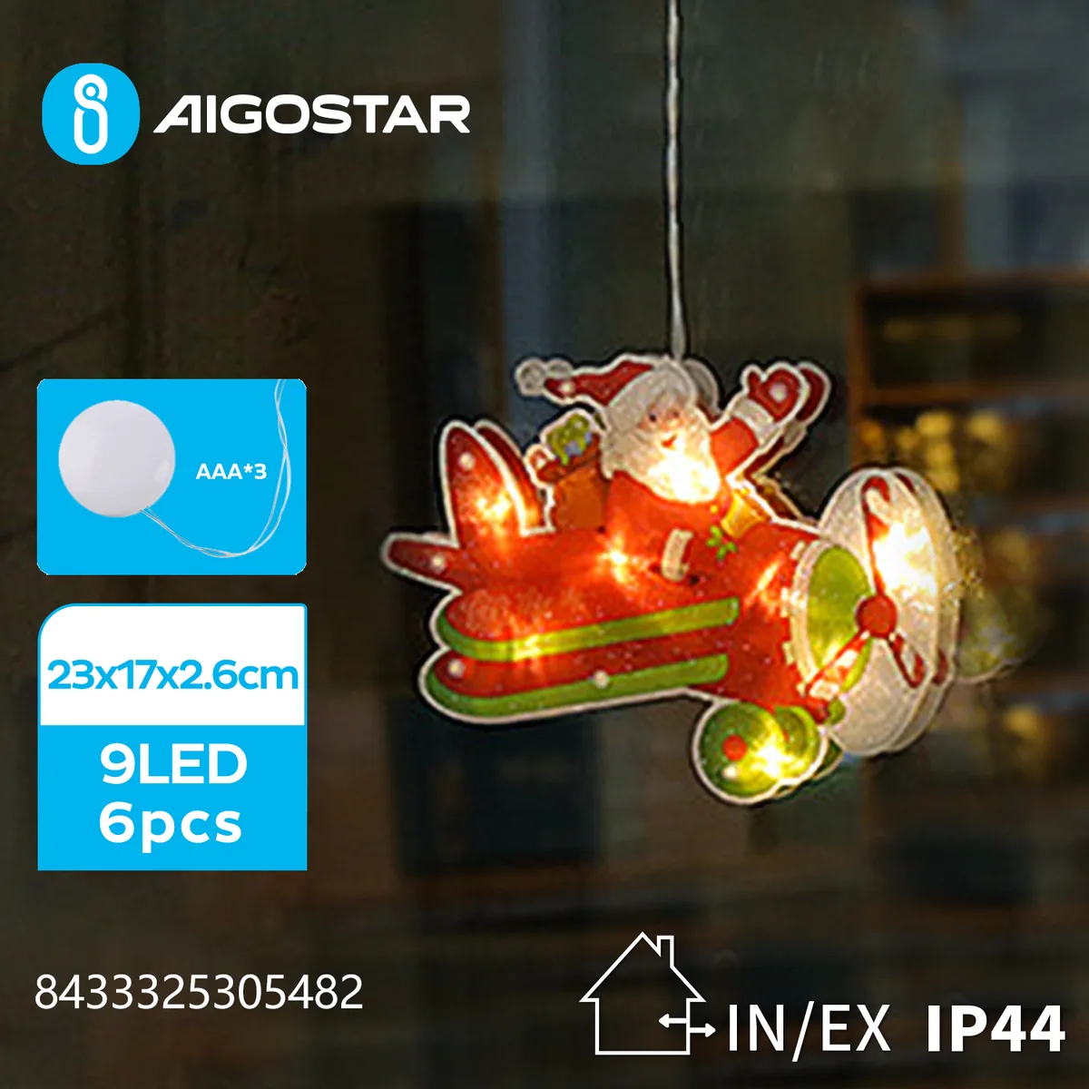Adorno Navidad Figura Luz Papa Noel a Pilas con Ventosa — foto 3