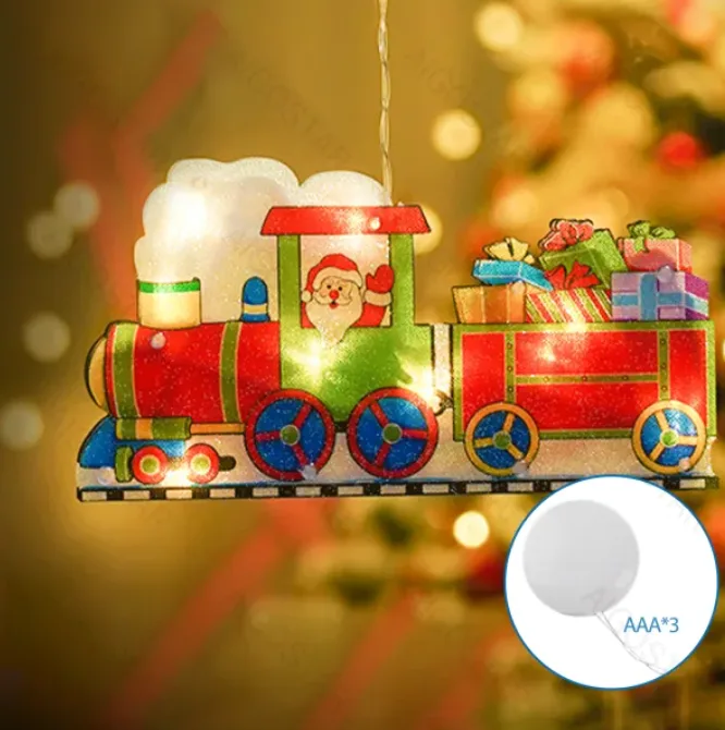 Adorno Navidad Figura Luz Tren a Pilas con Ventosa — foto 4