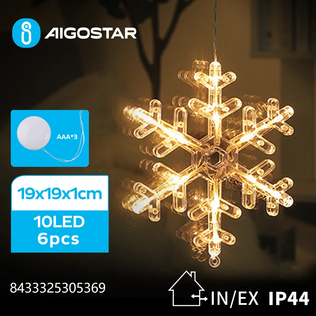 Adorno Navidad Figura Luz Copo de Nieve con Pilas y Ventosa — foto 2