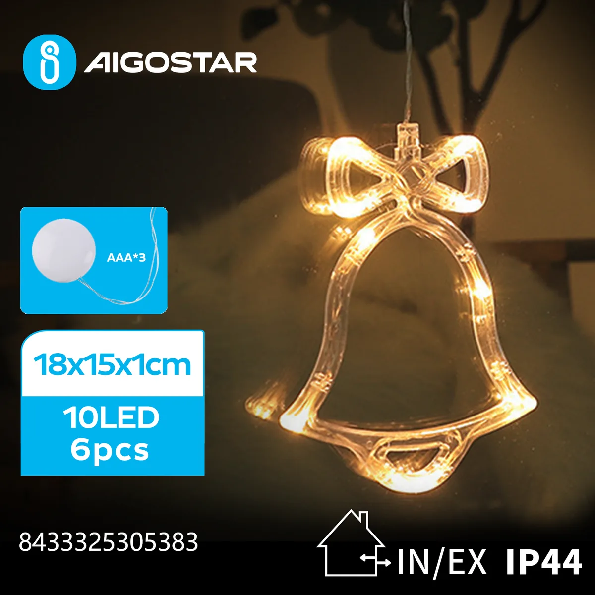 Adorno Navidad Figura Campana con Pilas y Ventosa — foto 2
