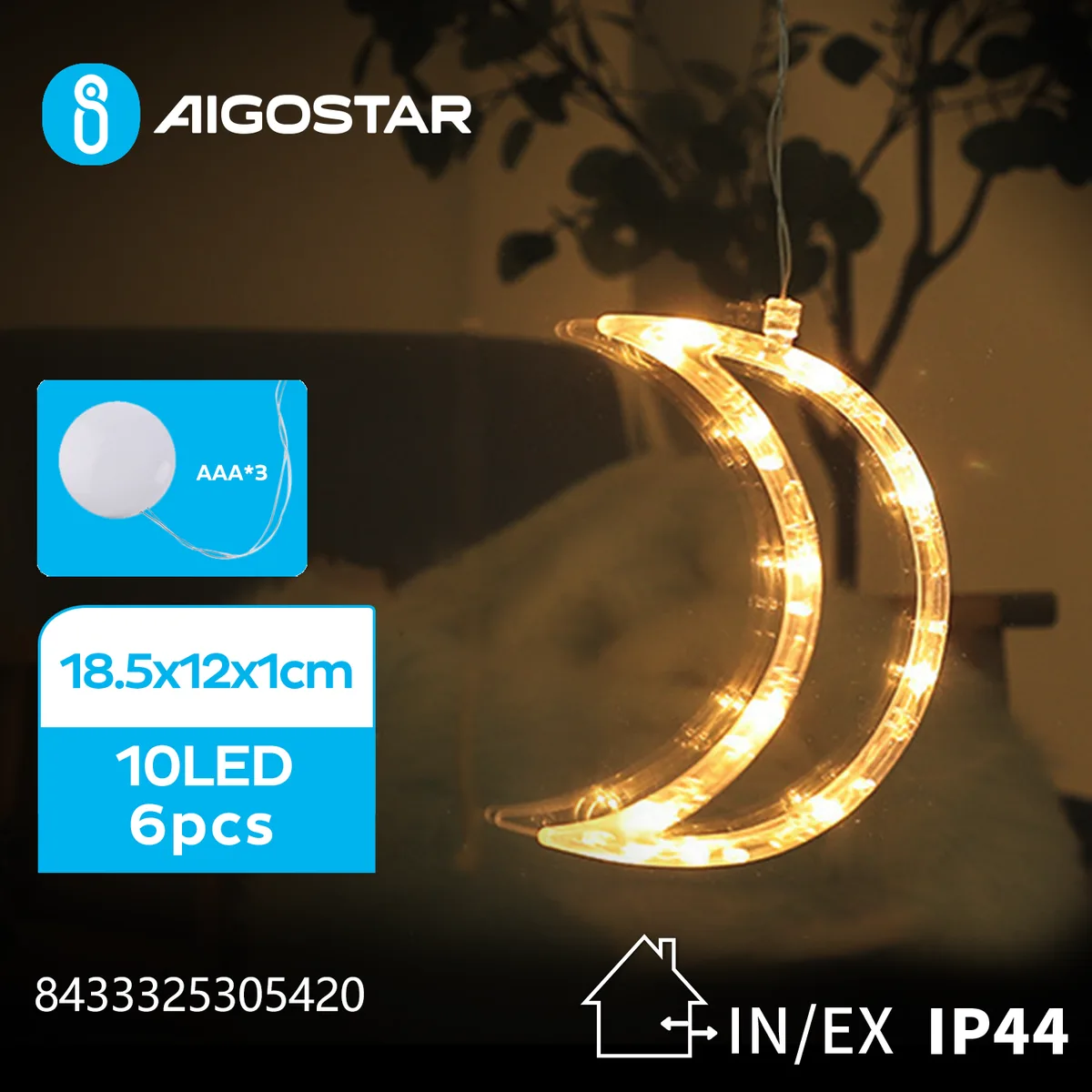 Adorno Navidad Figura Luna con Luz con Pilas y Ventosa — foto 2