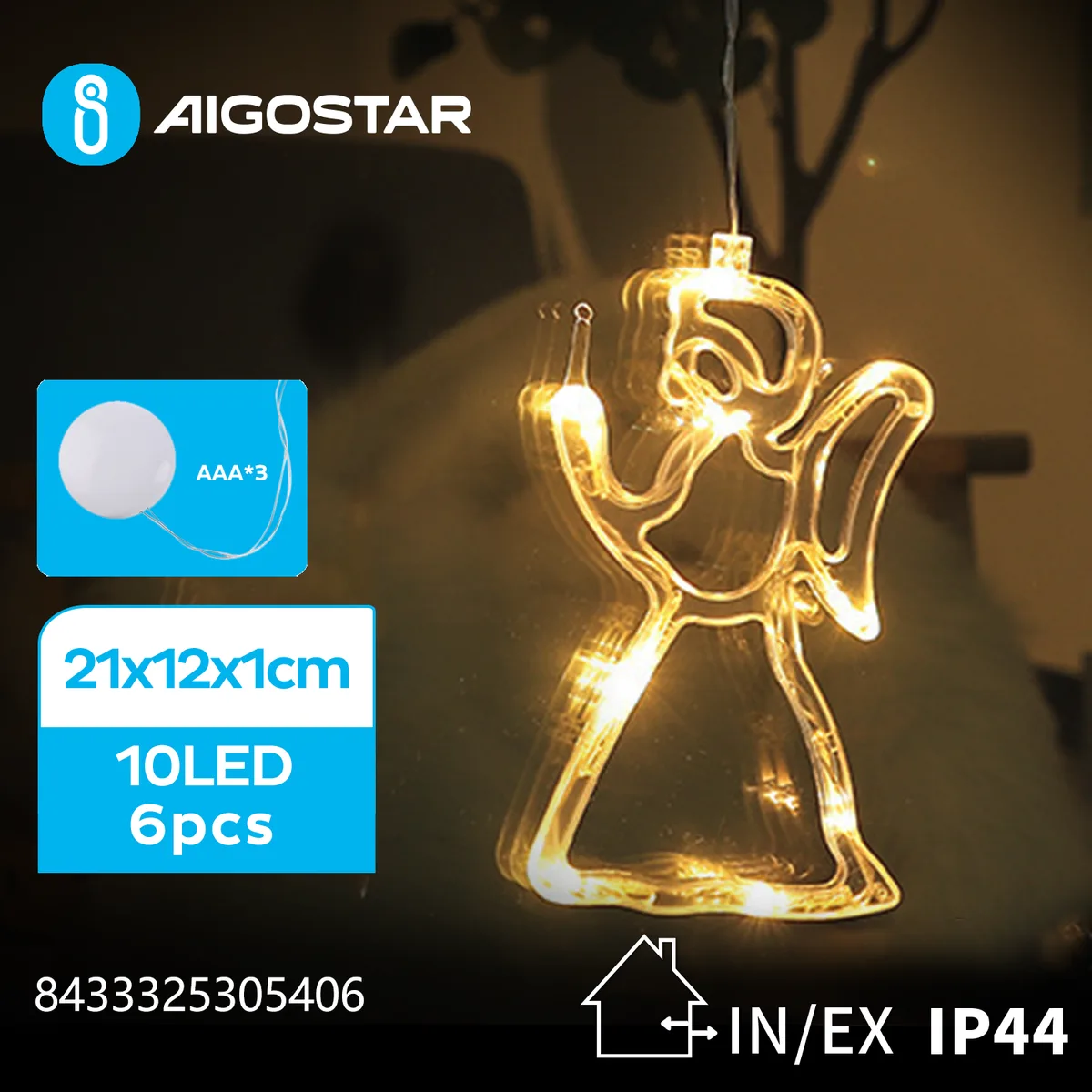Adorno Navidad Figura Angel Luz con Pilas y Ventosa — foto 2