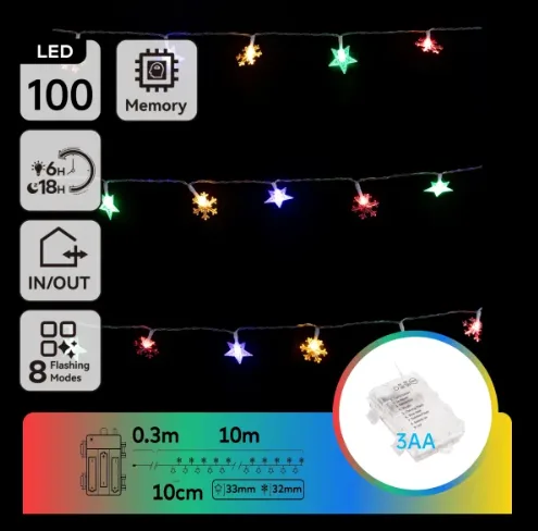 Tira Luz Navidad Estrellas y Copos de Nieve con Pilas 10 Mt — foto 5