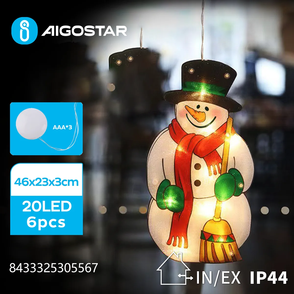 Adorno Navidad Figura Muñeco Nieve con Luz a Pilas con Ventosa — foto 2