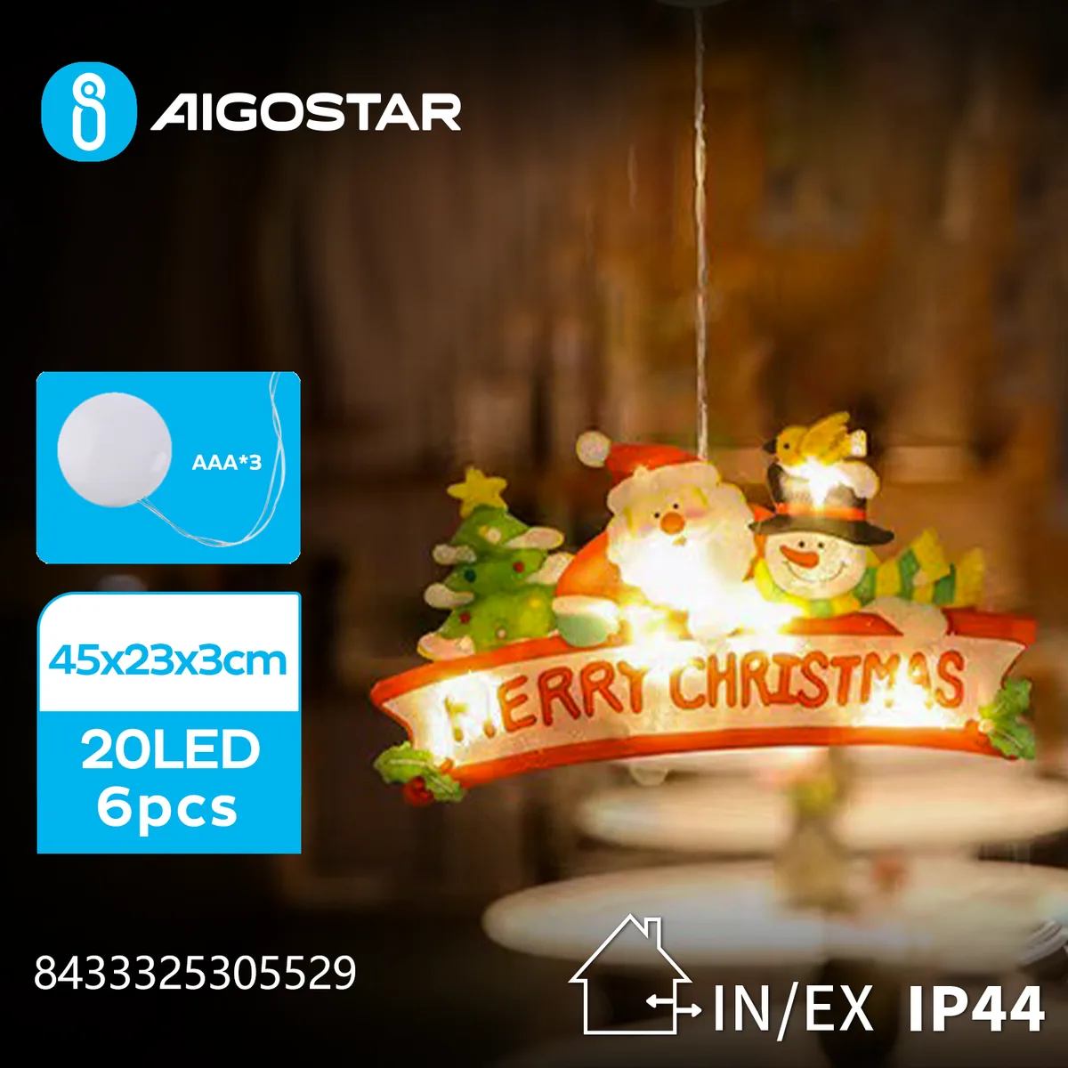 Adorno Navidad Figura Feliz Navidad con Luz con Pilas y Ventosa — foto 3