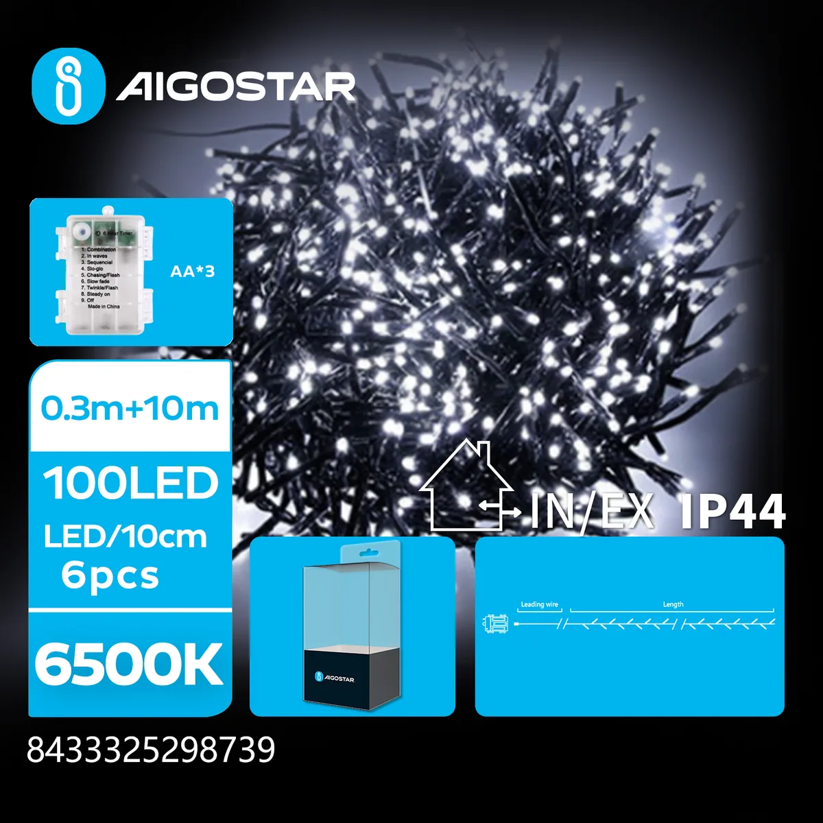 Cadena Luces Navidad con Pilas Luz Fria 100 Led 10 Metros — foto 2