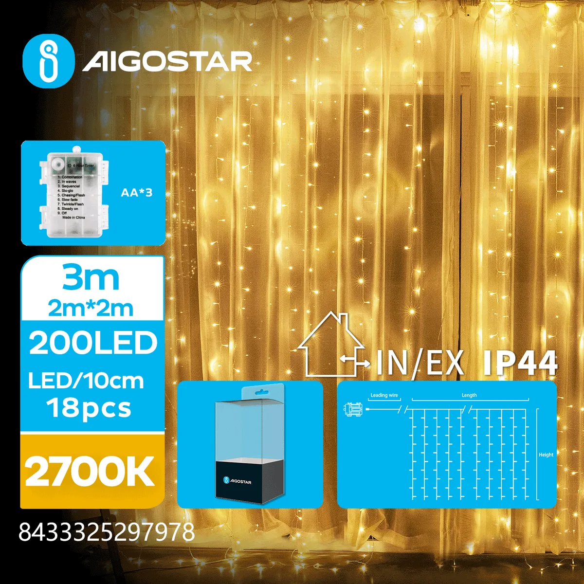 Tira Luces Led Navidad con Pila Luz Blanca Calida 2x 2mt — foto 3