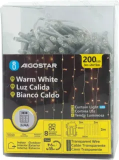Tira Luces Led Navidad con Pila Luz Blanca Calida 2x 2mt