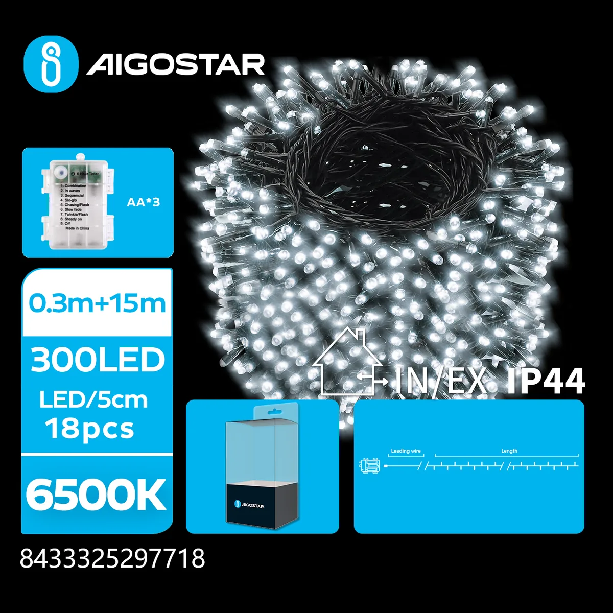 Tira Luces Led Navidad con Pila Luz Blanca 15 mt — foto 3