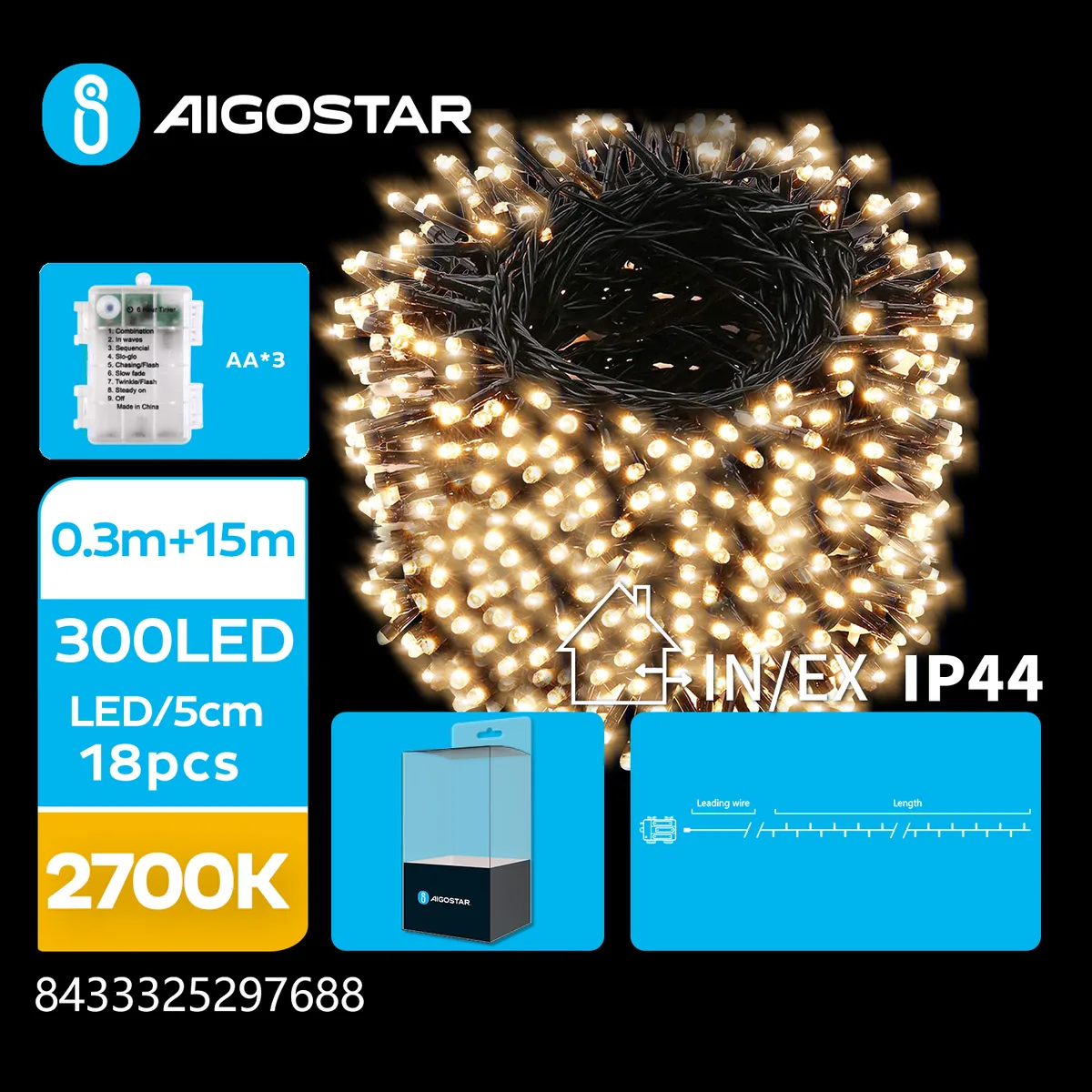 Tira Luces Led Navidad con Pila Blanca Calida 15 mt — foto 2