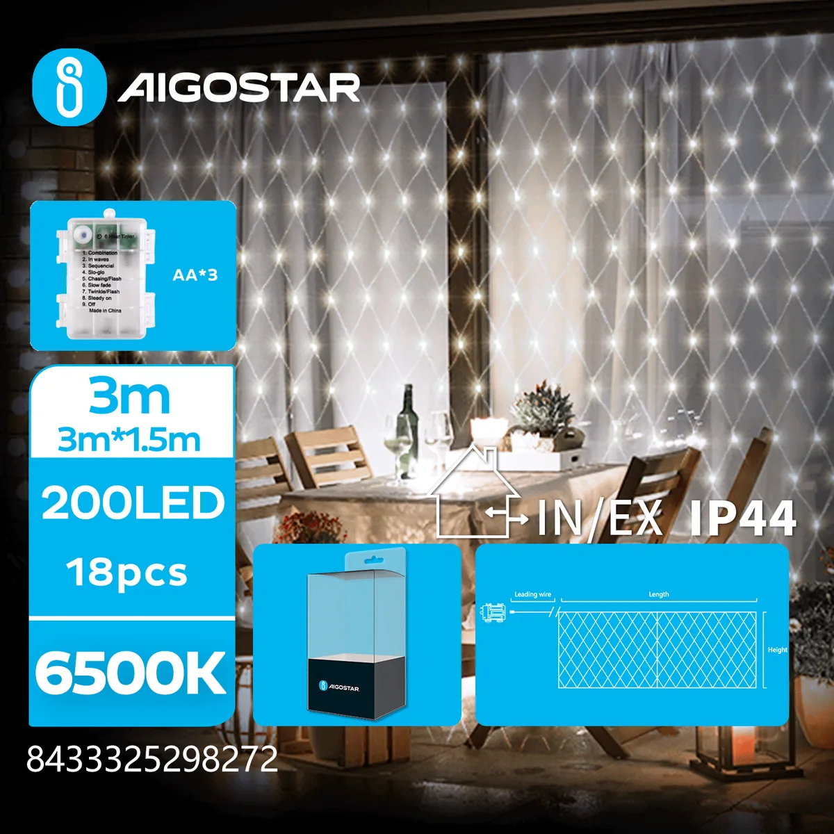 Cortina Luces Led Navidad Luz Fria 3m x1,5mt — foto 4