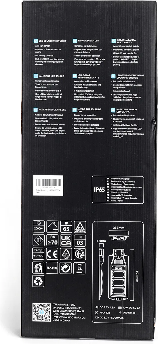Farola Solar Led Exterior 150 W con Sensor Movimiento y Control Remoto Aigostar — foto 5