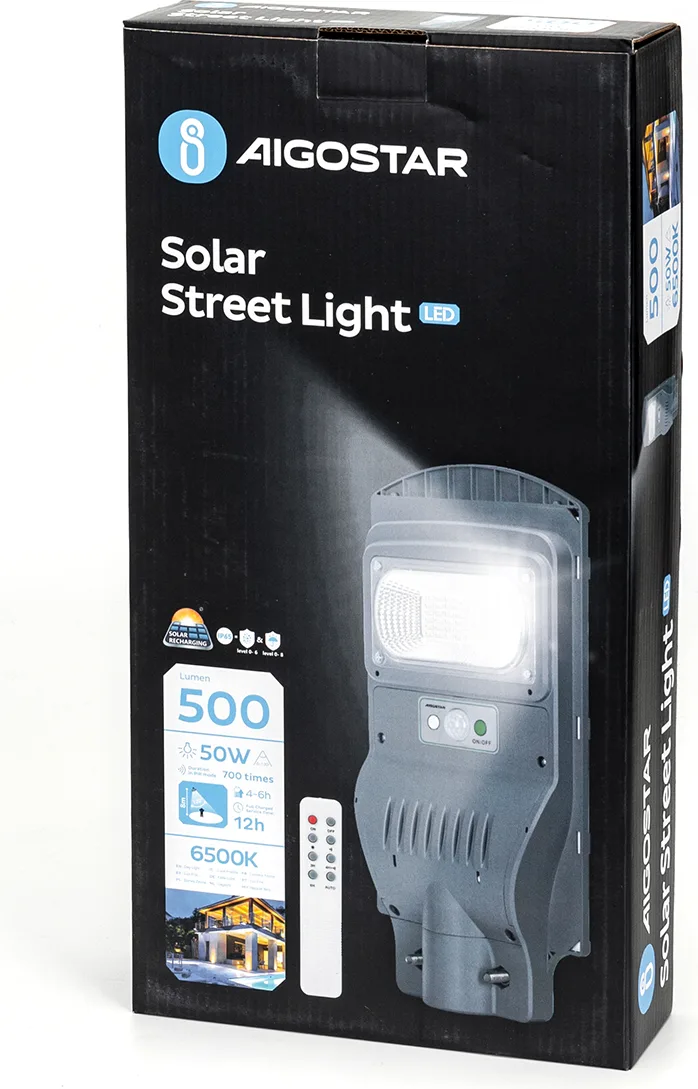 Farola solar led exterior 50w con sensor movimiento y control remoto Aigostar — foto 4