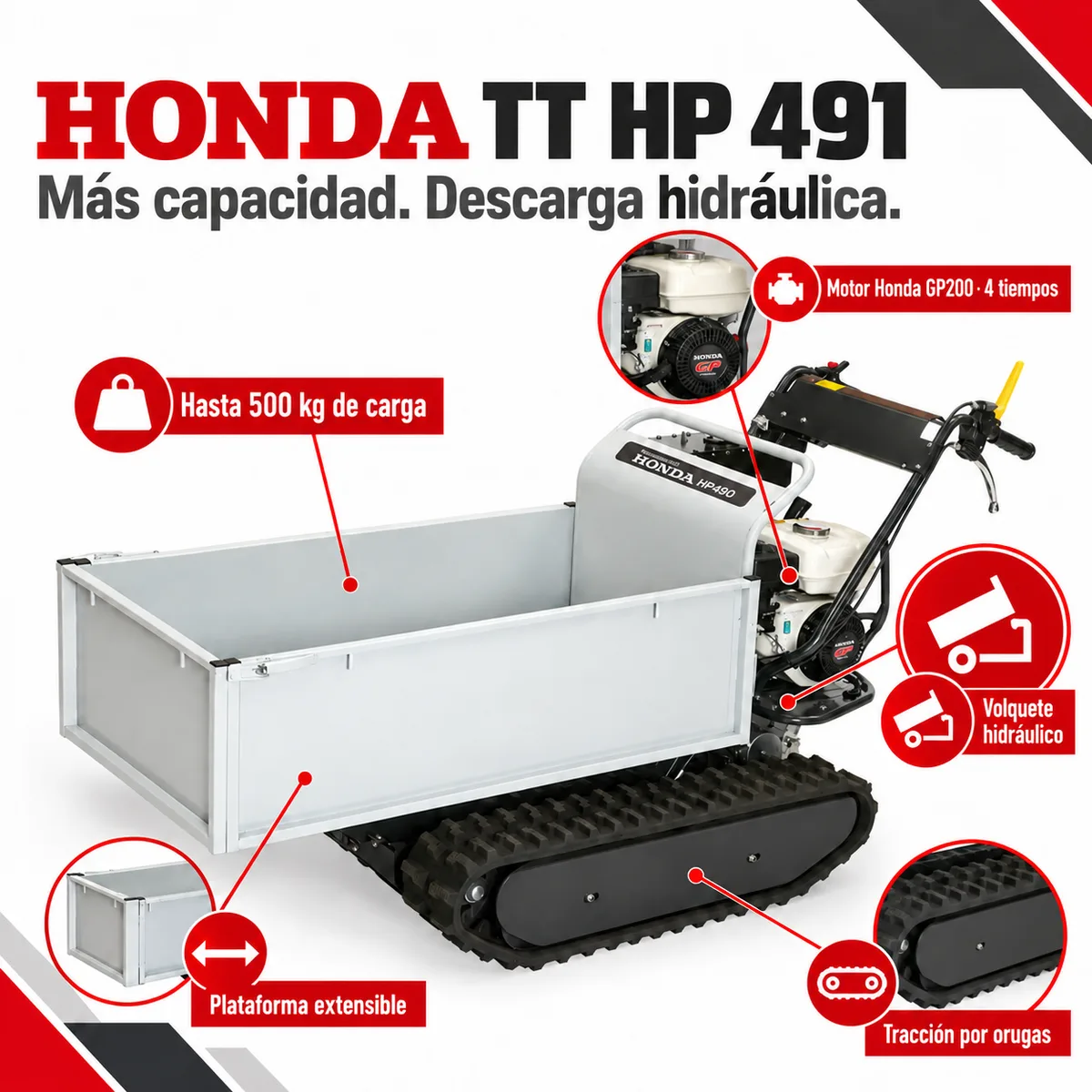 Carretilla Oruga Gasolina Honda TT HP 491 — foto 3