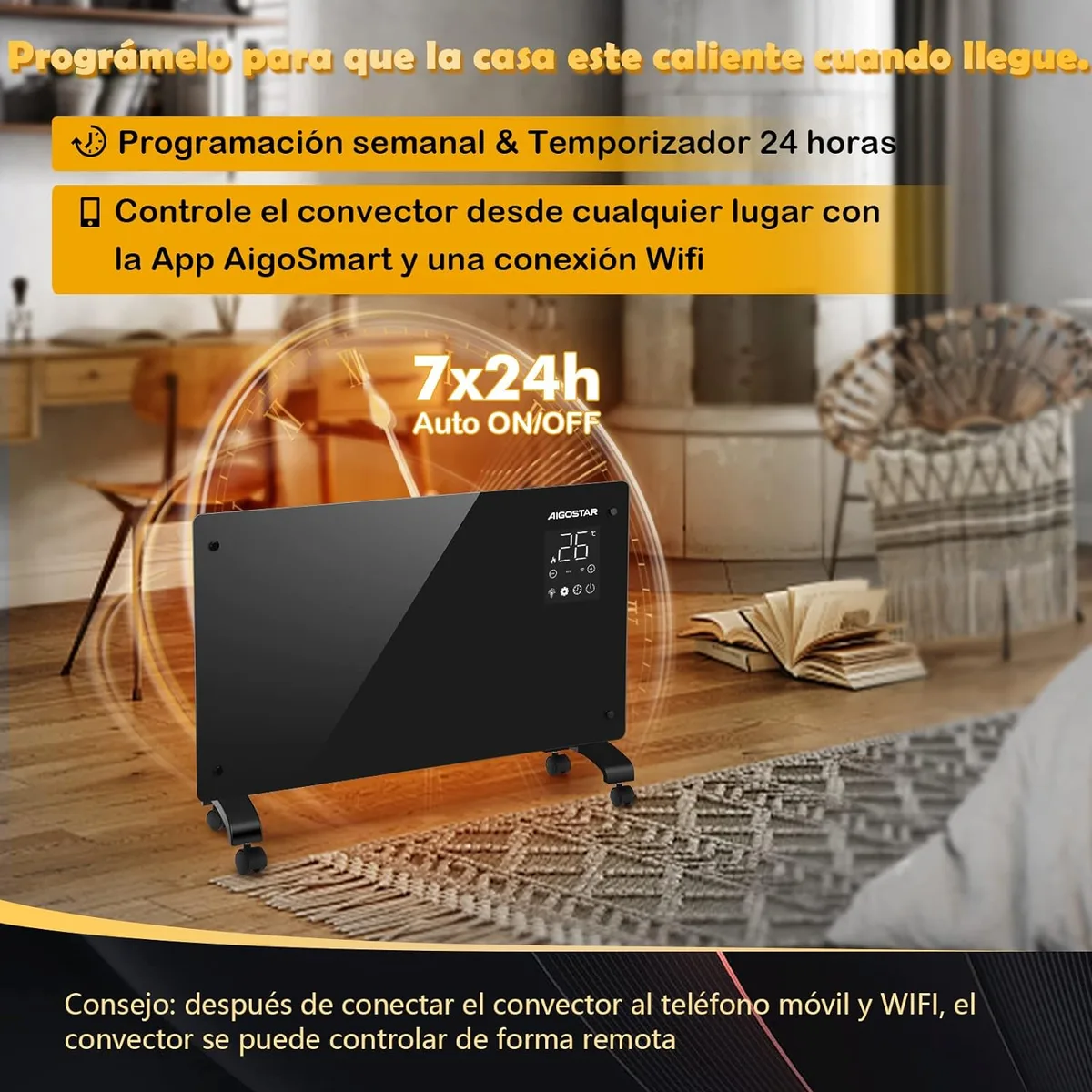 Radiador electrico diseño wifi de conveccion panel ultra fino 2000w Aigostar — foto 3