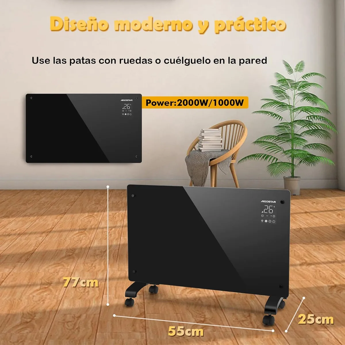 Radiador electrico diseño wifi de conveccion panel ultra fino 2000w Aigostar — foto 5