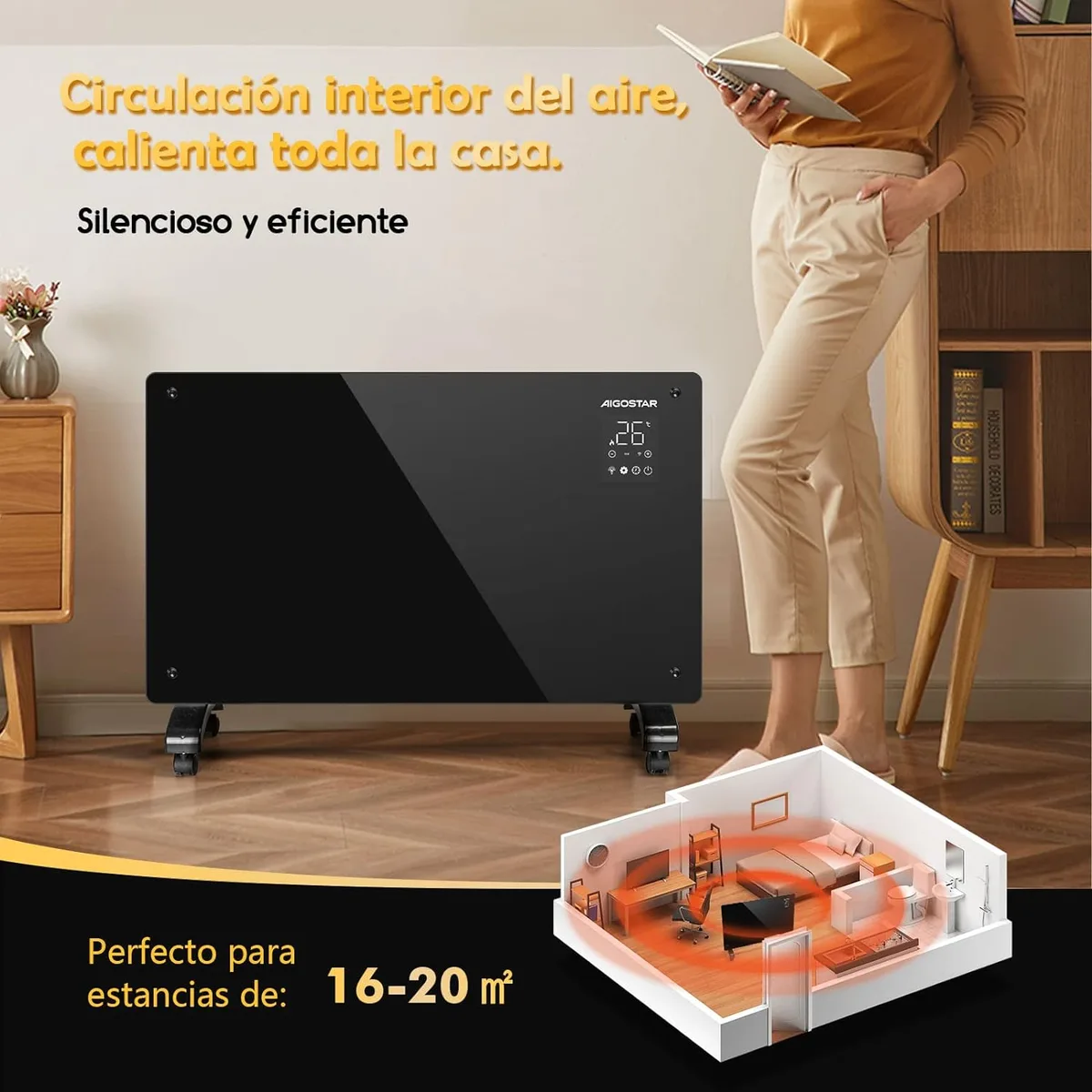 Radiador electrico diseño wifi de conveccion panel ultra fino 2000w Aigostar — foto 2