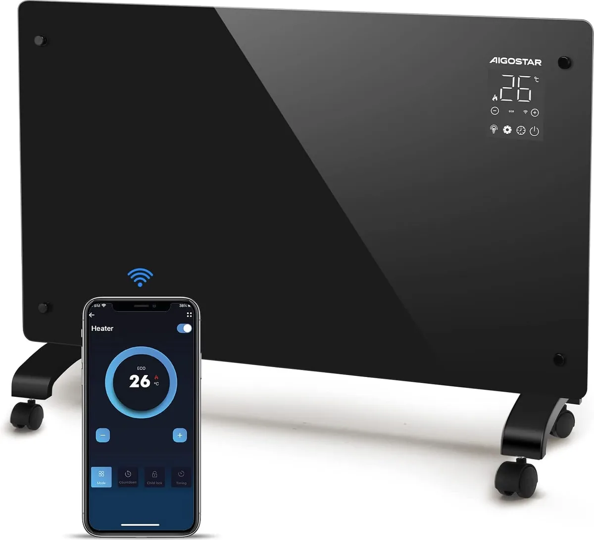 Radiador electrico diseño wifi de conveccion panel ultra fino 2000w Aigostar — foto principal