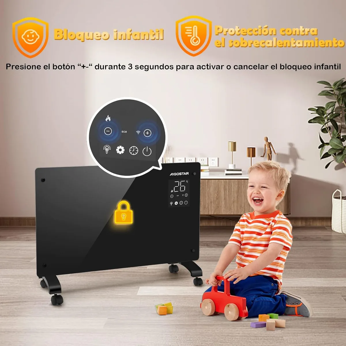 Radiador electrico diseño wifi de conveccion panel ultra fino 2000w Aigostar — foto 4