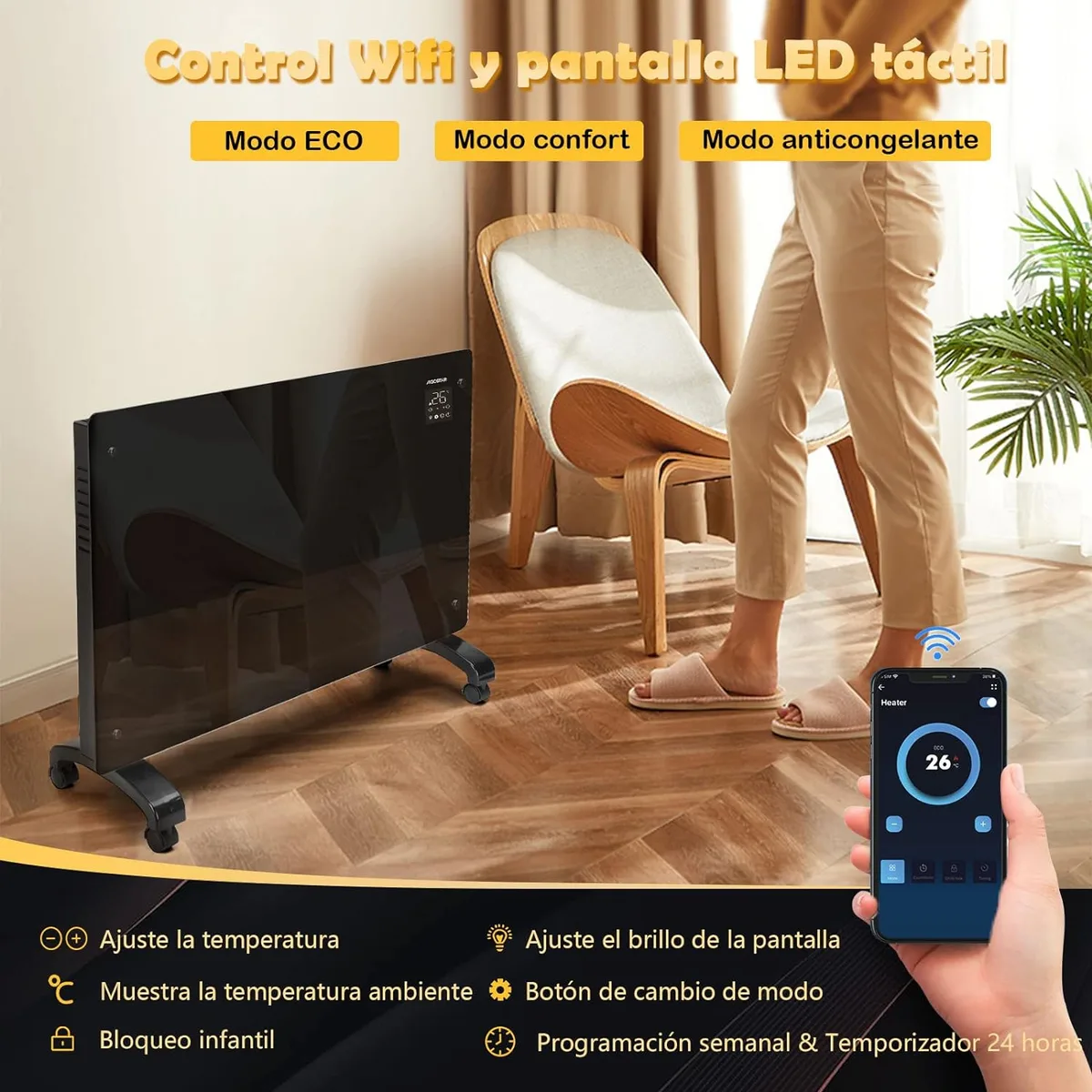 Radiador electrico diseño wifi de conveccion panel ultra fino 2000w Aigostar — foto 6