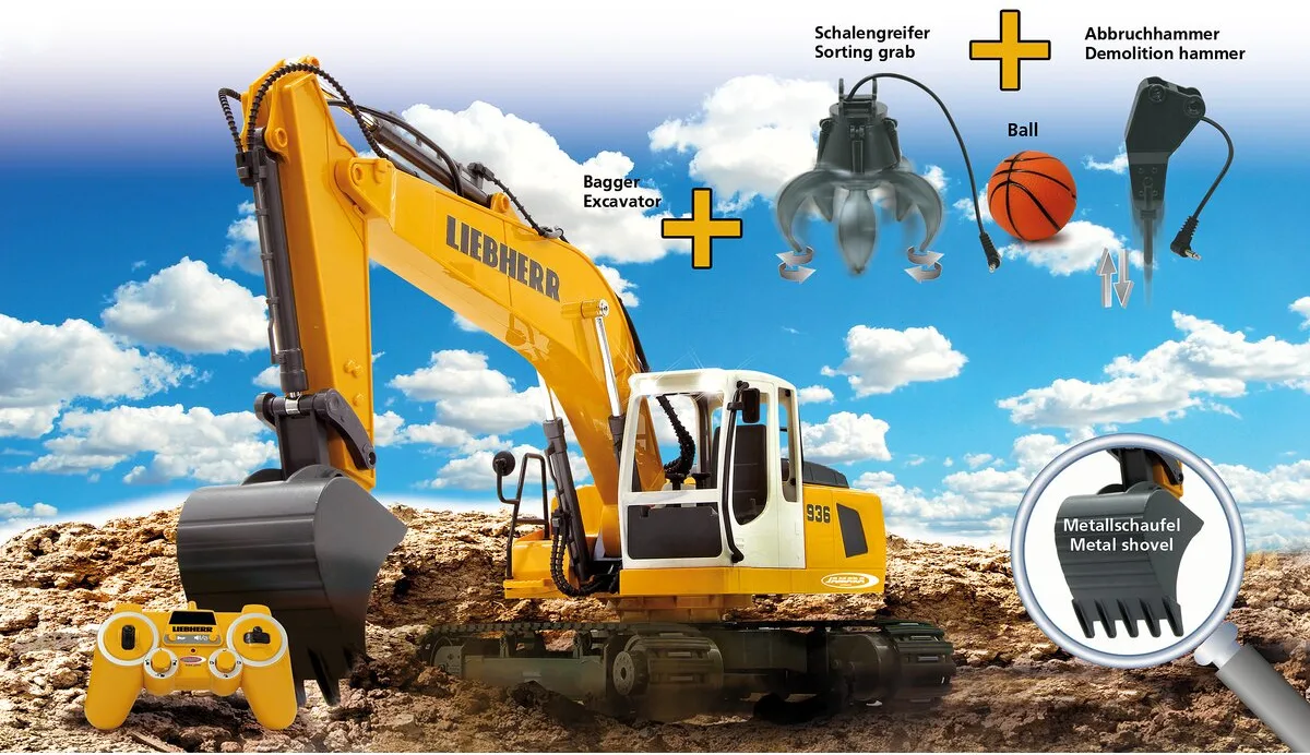 Excavadora Teledirigida Liebherr R936 1:20 2,4GHz Destruction-Set con Pinza y Martillo de Demolicion — foto 6