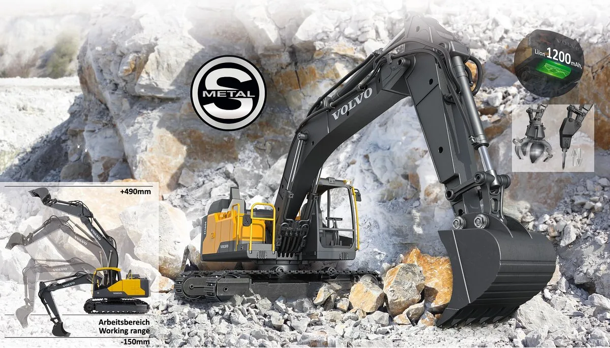 Excavadora Radio Control Volvo EC160E Metal 1:16 con Cubo y Martillo Neumatico 2,4GHz — foto 7