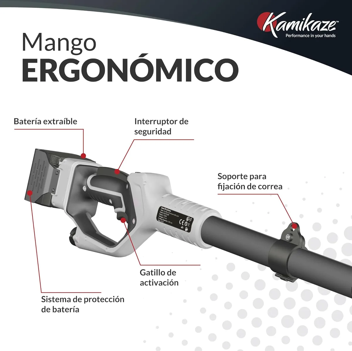 Motosierra de pértiga telescópica Kamikaze KVS7000P + 2 baterías 4 Ah y cargador — foto 6