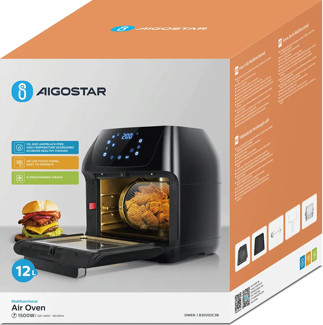 Freidora de aire Multifunción 1500W 12L Aigostar Owen — foto 3