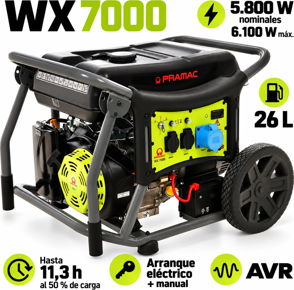 Generador de gasolina Pramac WX 7000 · 5.800 W · arranque eléctrico · AVR — foto 2