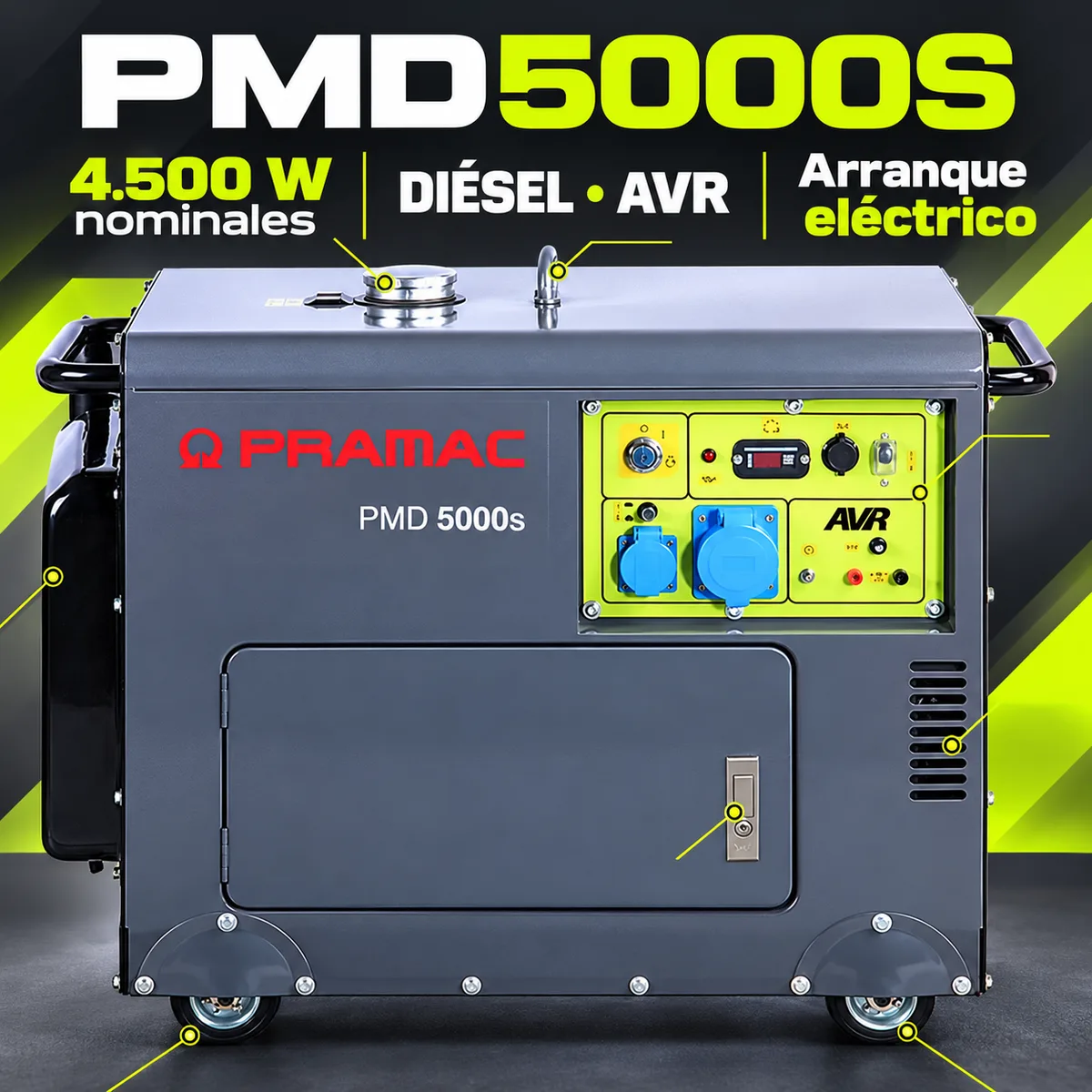 Generador diésel Pramac PMD5000S · 4.500 W · 230 V · arranque eléctrico — foto 2