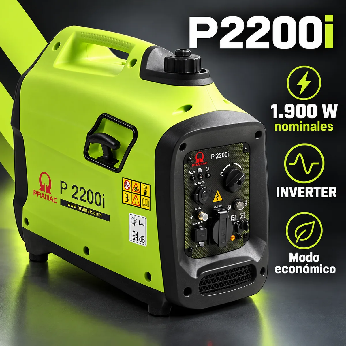 Generador inverter Pramac P2200i · 1.900 W · gasolina — foto 2