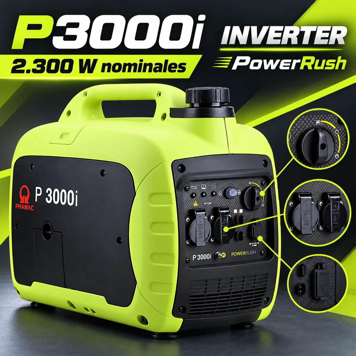 Generador inverter Pramac P3000i · 2.300 W · PowerRush — foto 2