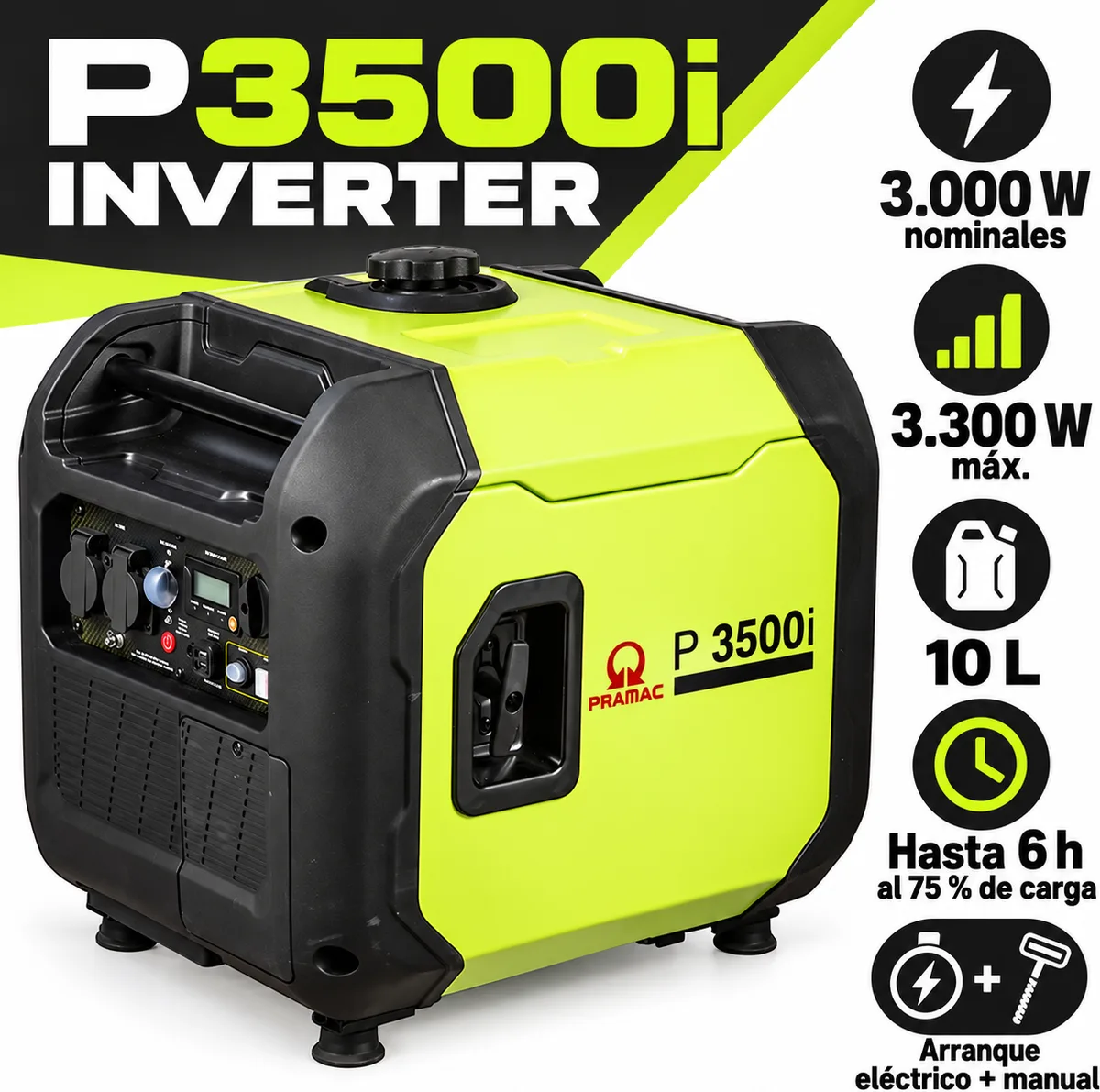 Generador inverter de gasolina Pramac P3500i · 3.000 W · arranque eléctrico — foto 2