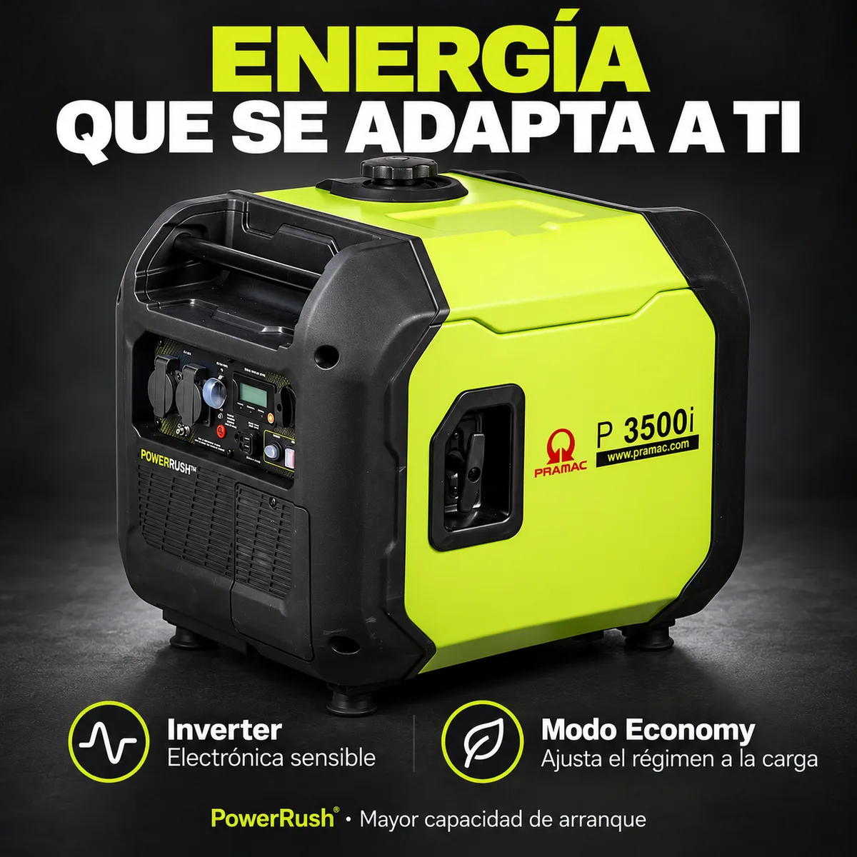 Generador inverter de gasolina Pramac P3500i · 3.000 W · arranque eléctrico — foto 5