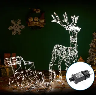 Figura Navidad Reno con Trineo Luz Calida