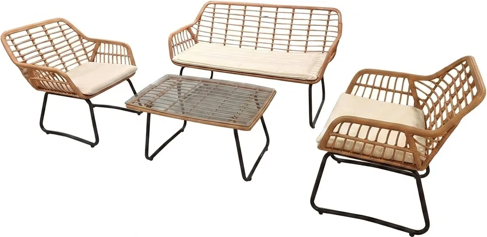 Conjunto Ratan Sofa, 2 Sillones, Mesa Baja
