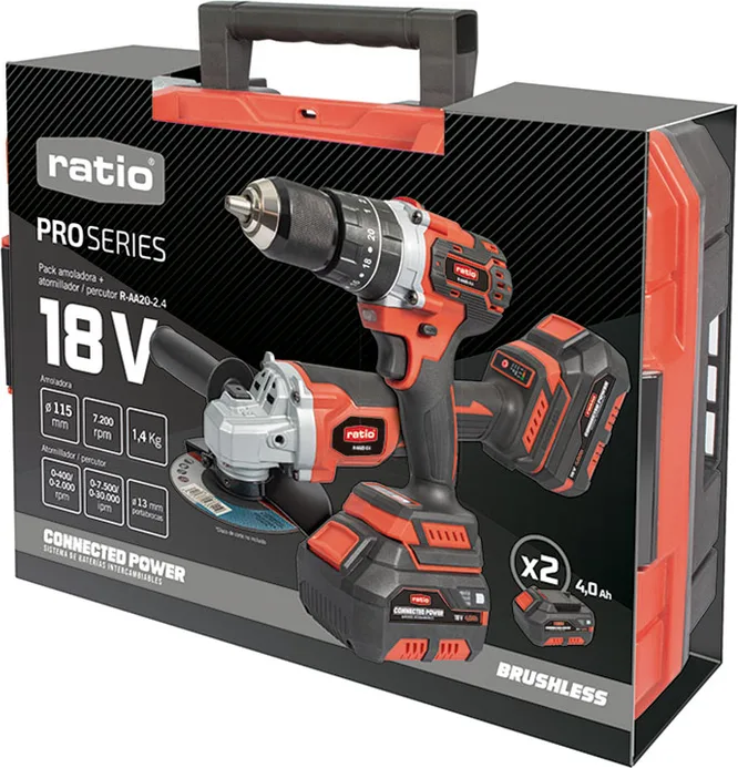Kit amoladora a bateria RATIO + atornillador-percutor RATIO R-AA20-2.4 ProSeries — foto 4