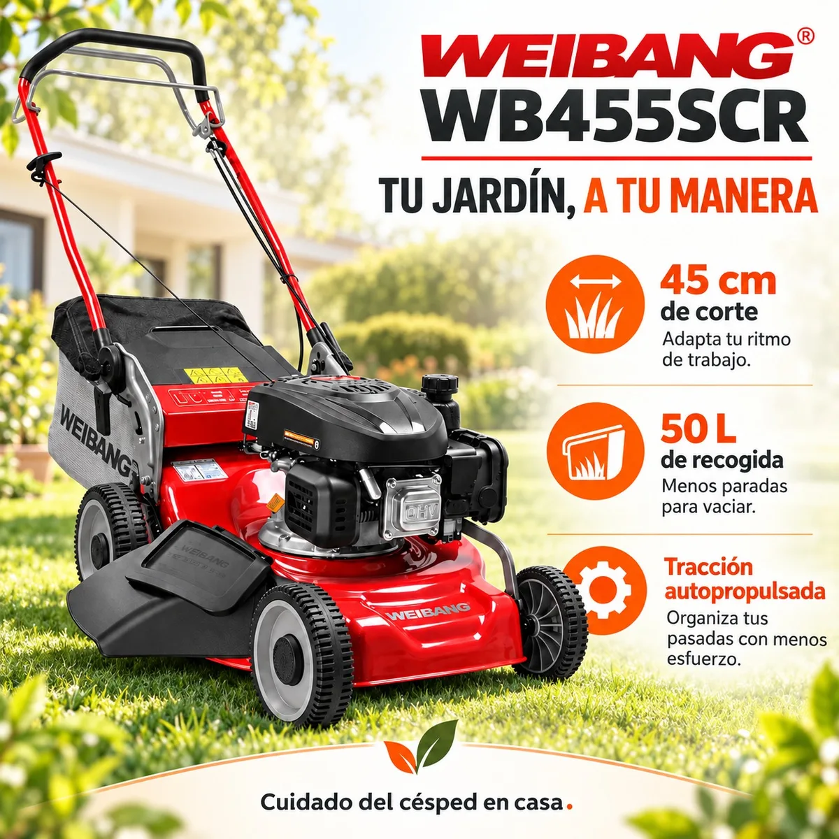 Cortacesped Weibang WB455SC 3+1 Rojo — foto 2
