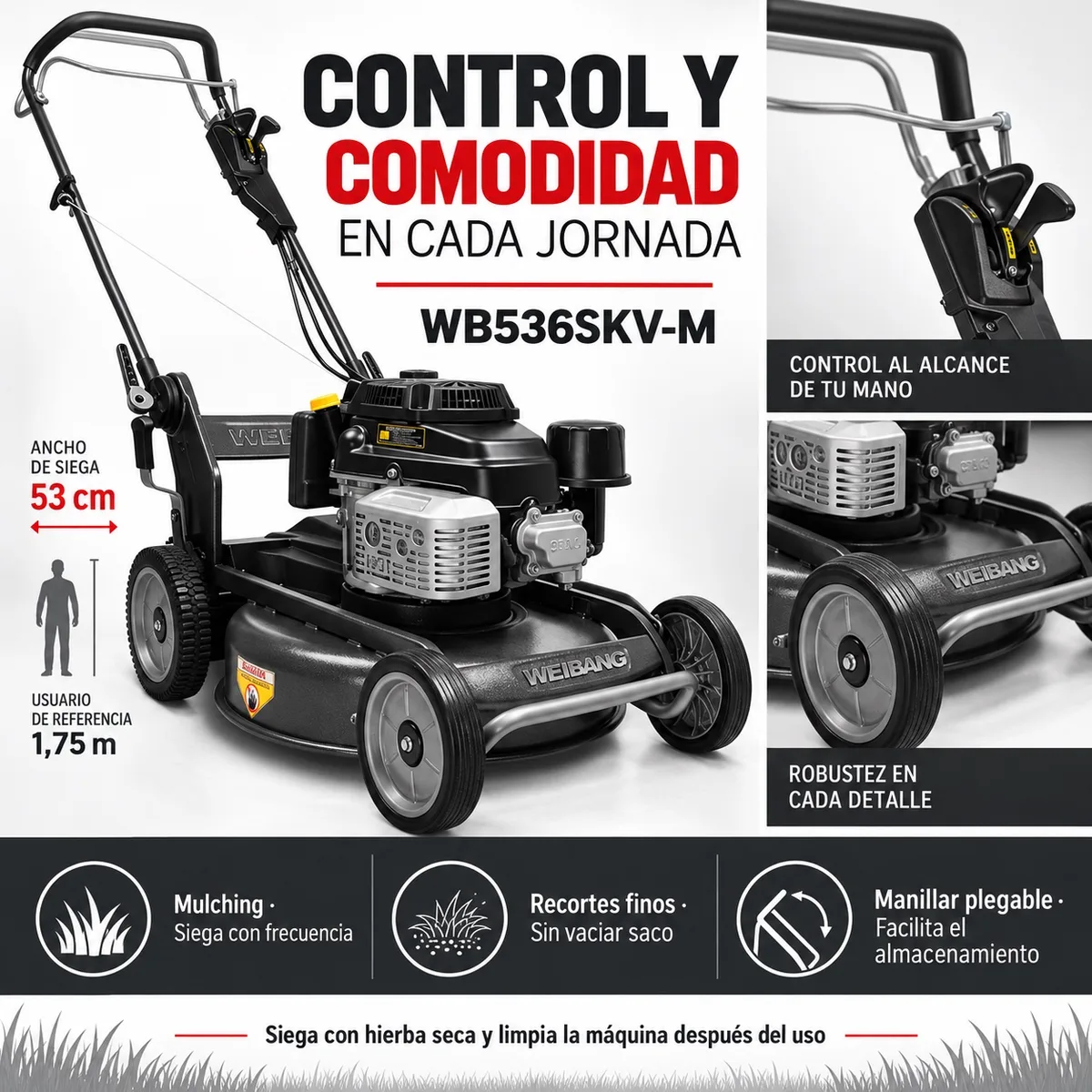 Cortacesped Weibang WB 536 SKVM Mulching Motor Kawasaki — foto 6