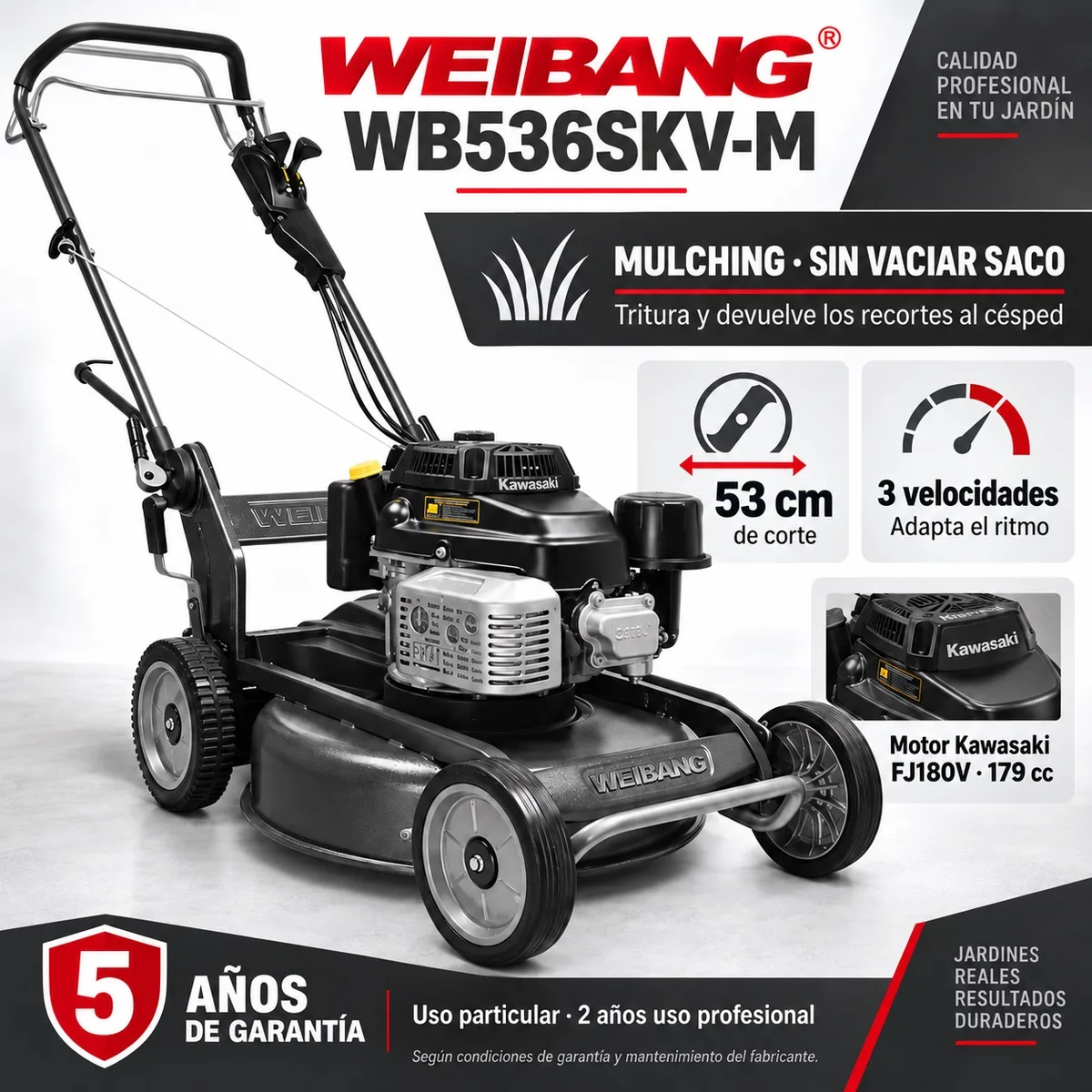 Cortacesped Weibang WB 536 SKVM Mulching Motor Kawasaki — foto 2
